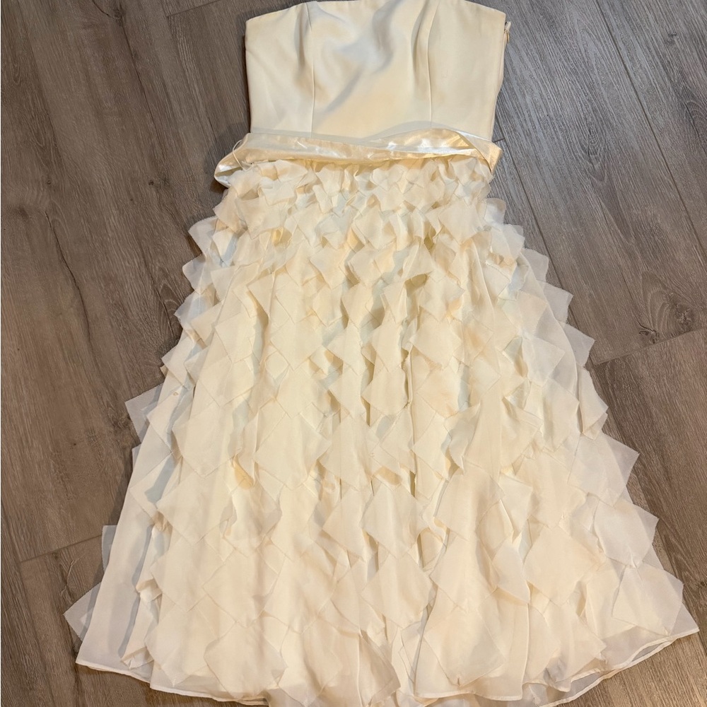 White House Black Market Ivory Strapless Ruffle Midi Dress - Picture 4 of 4